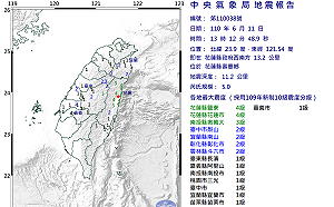 國家警報響了！花蓮下午連2震 最大震度4級