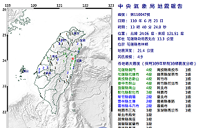 快訊》地牛翻身！花蓮13：40規模4.9地震 最大震度達4級