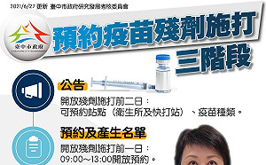 中市疫苗殘劑施打資訊網28日上線  接獲通知30分鐘內報到