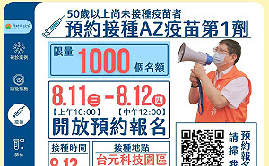 新竹縣50歲以上還沒打疫苗者  專案1千名額明起預約報名