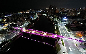 高雄新打卡景點！愛河景觀橋彩色燈光和亮眼花朵超吸睛