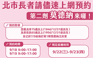 打第二劑莫德納長者看過來!北市版疫苗預約系統明重啟