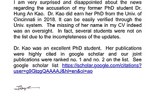 旅美學者質疑高虹安博士學歷、被除名？指導教授李傑發聲明澄清