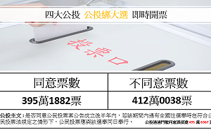 公投綁大選案 不同意票412萬38票領先16萬票