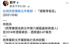 議員被提名人爆酒駕紀錄 民眾黨：送中央委員會討論