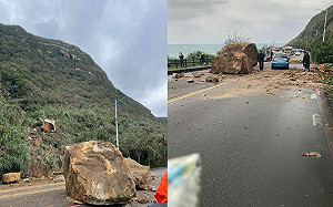 基隆外木山落石崩坍！民眾險遭砸中