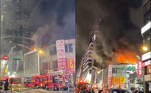 (影)西門町大火!現場濃煙密布 萬年大樓前｢人人抬頭｣雲梯車高空滅火