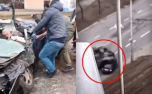 (影)開車還是殺人？裝甲車橫行基輔輾爆對向轎車 目擊民眾嚇壞驚叫