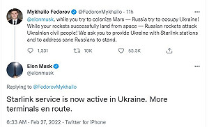 出手挺烏克蘭  馬斯克派衛星供應網路