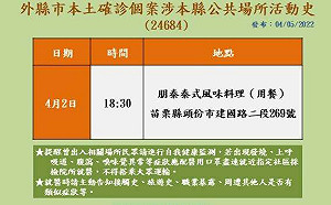 南港高工確診女師4/2到苗栗餐敘 匡列20名密切接觸者