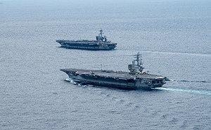 美第7艦隊台灣東北海域「雙航母」演習 中媒：「美台連勾」解放軍有準備