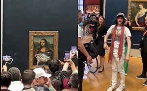 蒙娜麗莎險遭玷汙！男扮女裝坐輪椅砸蛋糕 畫作外觀「白白的」