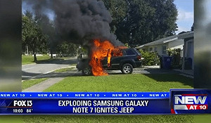 三星note7再傳爆炸  燒毀一輛吉普車