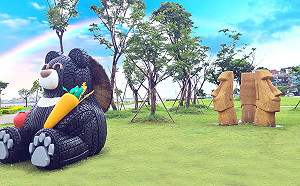 新北河濱打卡景點再添一處 板橋蝴蝶地景「北漂」淡水金色水岸