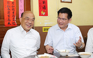 與林佳龍合體板橋吃麵線  蘇貞昌讚：新北需要像林這樣有改變能力的人