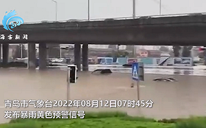 (影) 山東青島雷電暴雨 街道成河汽車被滅頂 台階變成水瀑布