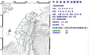 清晨地牛翻身!4:53宜蘭規模3.3地震 最大震度宜蘭縣3級