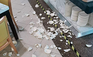 （影）918地震 嘉義耐斯飯店餐廳鍋碗瓢盤摔滿地