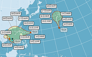 週末3颱共舞！熱帶低壓明成颱同步海警：共伴效應東北部下暴雨