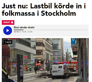 恐攻？瑞典首都卡車衝撞人群 至少3死多人傷