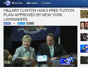 紐約州首推公立大學免學費  希拉蕊現身酸川普