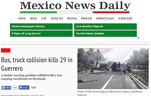 墨西哥油罐車載4萬升汽油  撞大巴爆炸29死