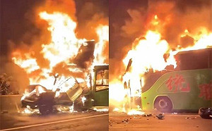 國道一號火燒車2死9傷！統聯追撞轎車 司機、女乘客卡車內葬身火海