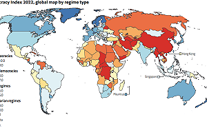 經濟學人智庫2022民主指數 台灣這排行 這3亞洲國家敬陪末座