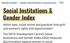 我國首納OECD評比 台灣社會習俗性別指數（SIGI）全球排名第2