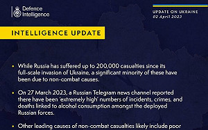 英國防部情報：俄軍傷亡20萬人 不少人死於酗酒和其他意外
