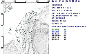 台東極淺層地震規模3.6 最大震度台東3級