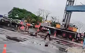 新北觀音坑溪橋又傳工安意外！工人遭300公斤鋼纜打中 當場倒地送醫