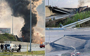 (影)火燒車肇禍！美「95號洲際公路」高架橋體坍塌 怵目驚心