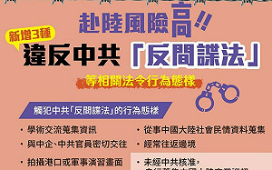 赴中勿攜帶宗教物品、書籍 陸委會新增3種違「反間諜法」行為