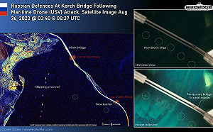 沉船護橋？！衛星照片曝俄軍新「防禦工事」 7沉船排成一列護克里米亞大橋