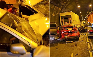 (影)宜蘭新澳隧道16車連環車禍！砂石車高速衝撞畫面曝光 1死11輕重傷