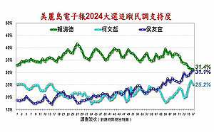美麗島電子報民調：賴僅以31.4%領先侯的31.1% 僅差0.3%