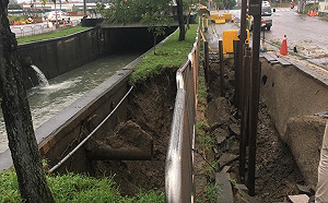 南屯溪畔人行道遭掏空坍崩 中市府緊急搶修
