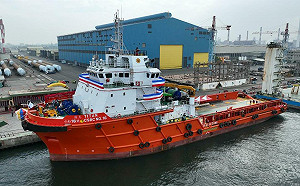 「浩克」報到！為國內風電海事工程添利器 台船大型安錨拖船命名