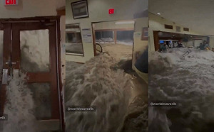 (影)極端巨浪襲擊馬紹爾群島美軍基地！海水衝破餐廳大門 現場汪洋一片