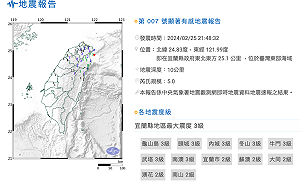 快訊》台北有感！宜蘭東部近海規模5.0地震 最大震度3級