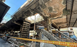 高市首傳地震災情   鳳山區東門里廢棄市場坍塌鋼筋裸露  