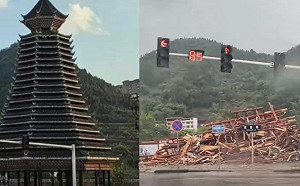 (影) 事發前後畫面曝光！貴州遭遇強對流凱里鼓樓倒塌 傷亡不明