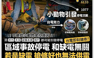 「停電10年來減少7成」 台電秀數據澄清：絕不是找小動物來扛原因