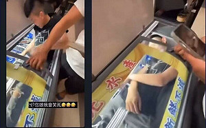 屁孩「安詳」躺冰櫃！超商損失1.5萬怒報警：不排除求償 