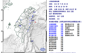 颱風＋地牛翻身14縣市有感! 花蓮外海發生規模4.9地震最大震度2級