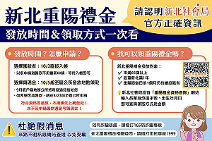 網傳「新北市領取重陽禮金須登記」 新北社會局:假訊息
