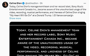 擅播鐵達尼主題曲  席琳狄翁批川普團隊侵權