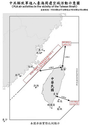 7共機.15共艦擾台 3架次逾越中線最近距台東約63浬