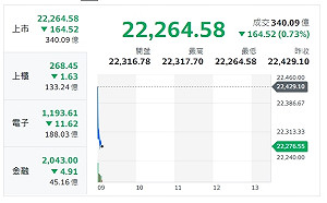 台股開盤》美股拖累台股下挫逾百點 四大權值股綠油油